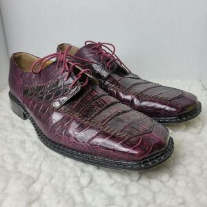 David Eden Croco Ostrich Mens Oxford Shoes Size 12 Burgundy Leather Square Toe